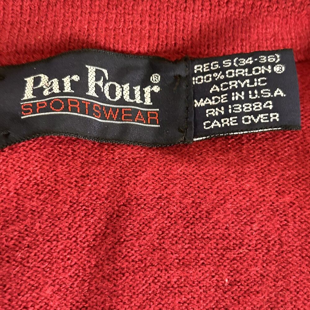 Vintage V-Neck Sweater Small Red Long Sleeve Knit Orlon Acrylic USA Par Four - Picture 6 of 9
